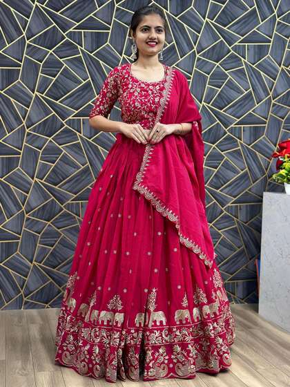Moda Rapido
                          Embroidered Thread Work Ready to Wear Lehenga
                          & Blouse With Dupatta