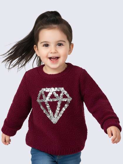 Yellow Apple Girls
                    Woollen Pullover Sweater With Embellished Detail