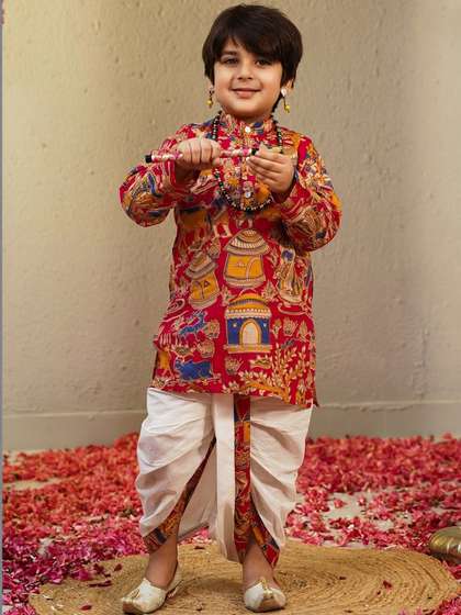 Aj DEZInES Boys Ethnic
                      Motifs Printed Regular Pure Cotton Kurta with
                      Dhoti Pants
