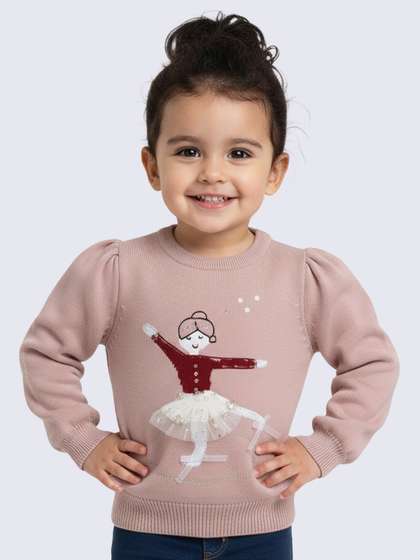 Yellow Apple Girls
                    Embroidered Embellished Woollen Pullover Sweater