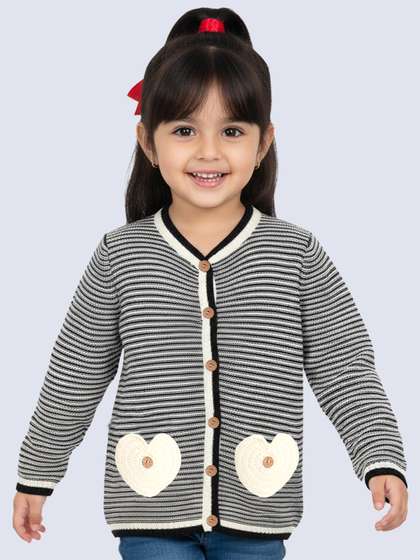 Yellow Apple Girls
                    Striped Woollen Longline Cardigan