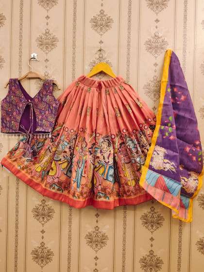 Sangria Girls Printed
                    V-Neck Flared Lehenga Choli With Dupatta