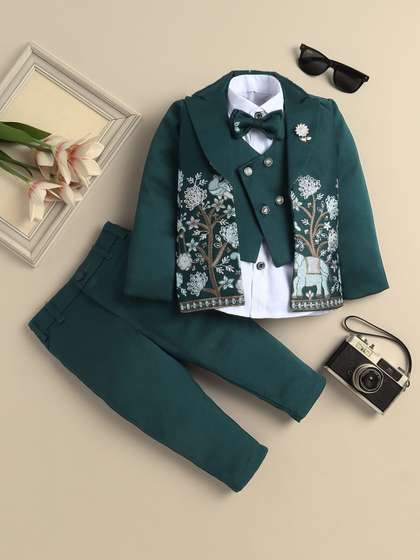 Sangria Boys Embellished
                    Notched Lapel 3 Piece Suit Set With Bow