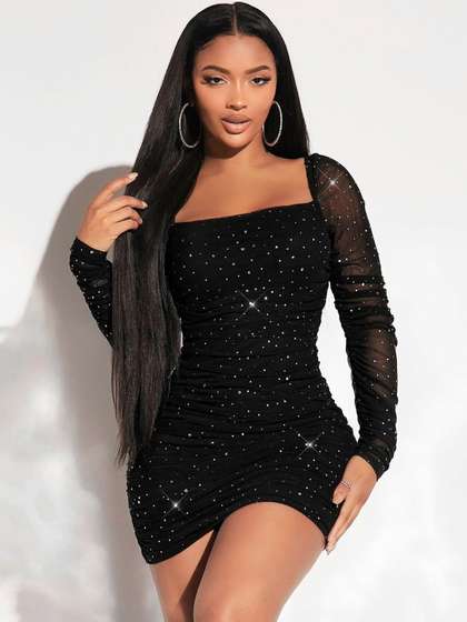 Stylecast X Slyck
                        Solid Square Neck Bodycon Sequined Dress