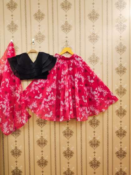 Sangria Girls Floral
                    Printed V-Neck Flared Lehenga Choli With Dupatta