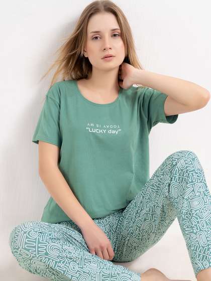 L&M Leisure and
                        Moods Graphic Printed Round Neck Short Sleeve
                        Night Suit