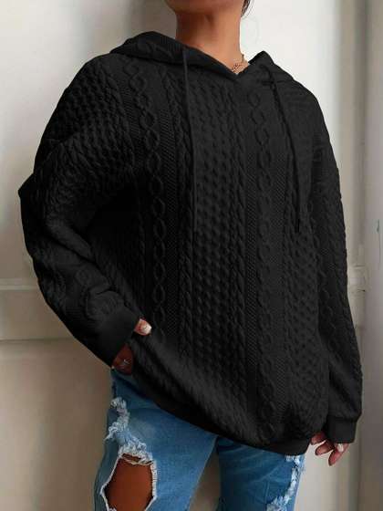 Stylecast X Slyck
                        Women Solid Textured Hooded Sweatshirt
