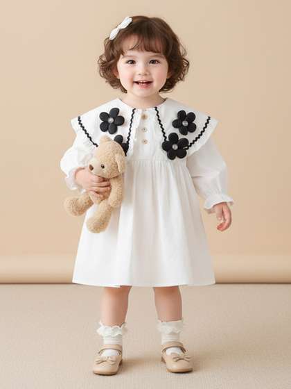 YK Girls Pack of 2
                    Floral Embroidered Puff Sleeve Fit - Flare Dress