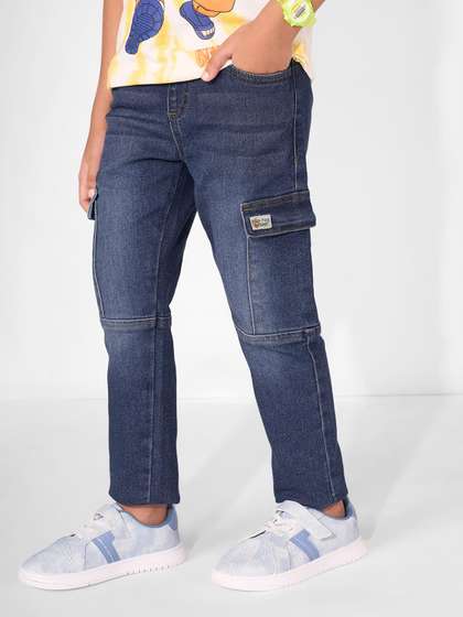 Pantaloons Junior Boys
                    Straight Fit Mid-Rise Light Fade Cargo Style Cotton
                    Jeans