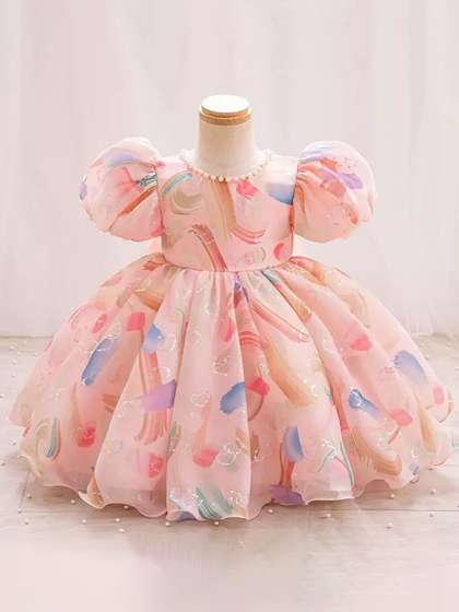 Miss & Chief Floral
                    Print Puff Sleeve Georgette Fit & Flare Dress