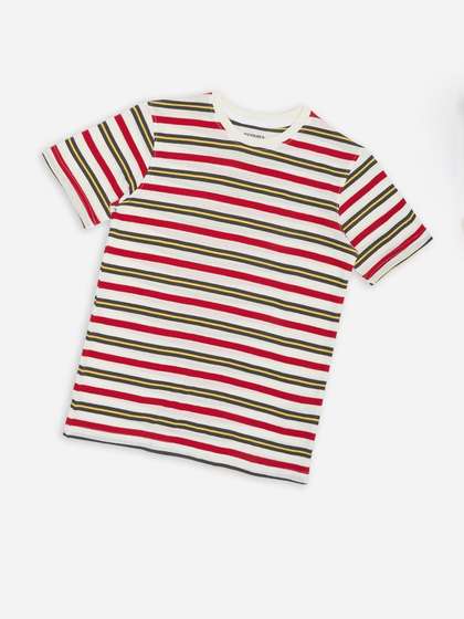 Pantaloons Junior Boys
                      Striped Round Neck Pure Cotton T-shirt