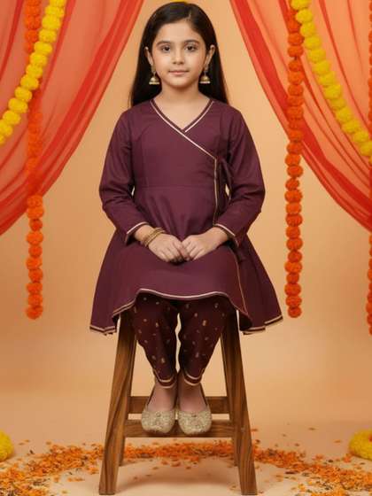 Indo Era Girls Ethnic
                    Motifs Angrakha Kurta with Trousers