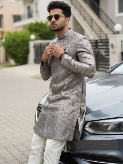 KISAH Jacquard
                      Indowestern Sherwani Set