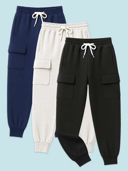 YK Boys Pack Of 3 Pure
                      Cotton Mid Rise Cargo Joggers