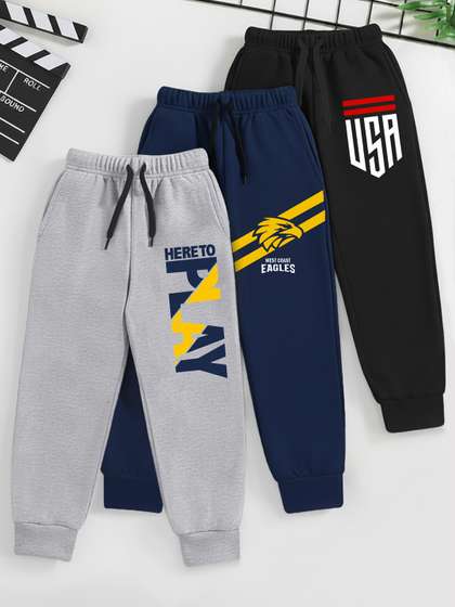 YK X Trampoline Kids
                      Pack Of 3 Printed Cotton Mid-Rise Joggers