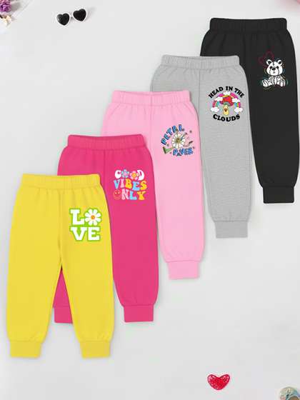 YK X Trampoline Girls
                    Pack Of 5 Printed Cotton Mid Rise Joggers