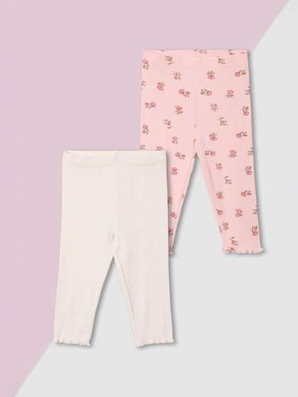 max Girls Pack Of 2
                    Printed Ribbed Mid-Rise Pure Cotton Ankle Length
                    Leggings
