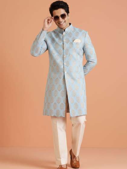 KISAH Men Blue
                          Printed Indowestern Sherwani Trouser Set
