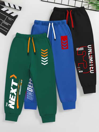 YK X Trampoline Kids
                      Pack Of 3 Printed Cotton Mid-Rise Joggers