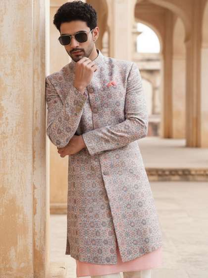KISAH Printed
                          Mandarin Collar Indowestern Sherwani Set