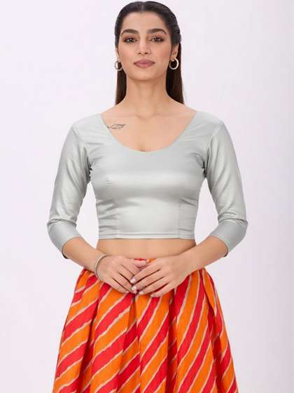 Plus Size Women
                          Round Neck Saree Blouse