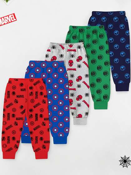 YK Marvel Boys Pack Of 5
                    Printed Cotton Mid-Rise Joggers