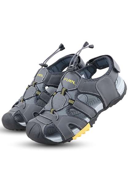 FUEL Men Grey &
                    Yellow Leather Sports Sandals