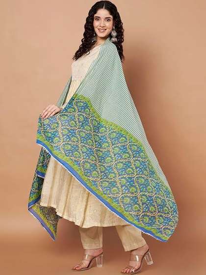 AKSHADEEP Women
                        Jaipur Block Print Gota Patti Blue leaf Lace
                        Dupatta