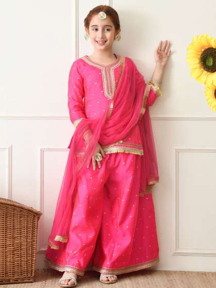 Indi-Loom Couture Girls
                    Ethnic Motifs Printed Regular Thread Work Kurta with
                    Palazzos & With Dupatta