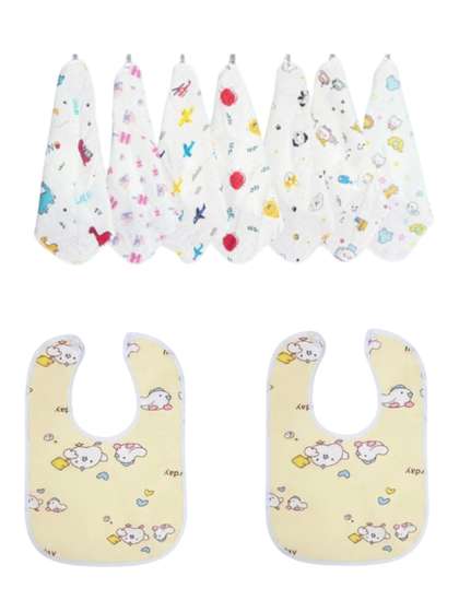 Kalra Magic Kids Set Of
                    9 Printed Cotton Waterproof Bib & Hanky