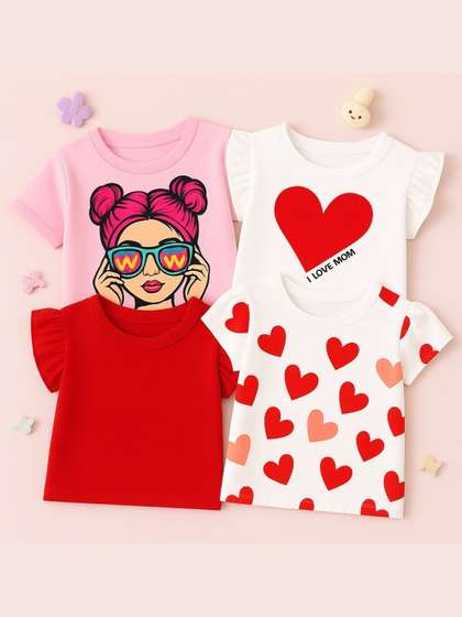 Luke & Lilly Girls
                    Pack of 4 Cotton Printed Regular Fit T-shirt
