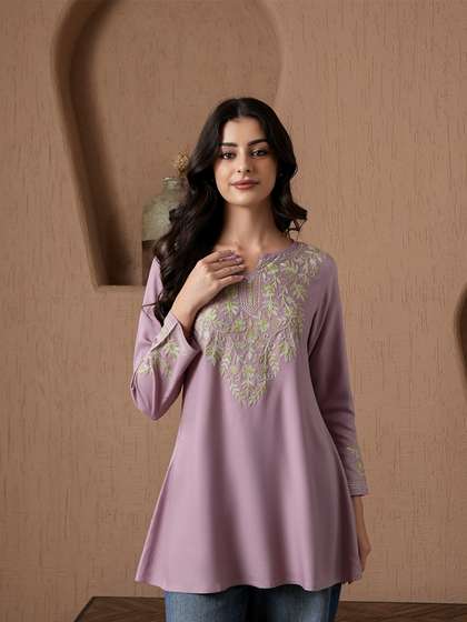 Qazmi Kashmiri Aari
                        Work Viscose Rayon A-Line Flared Kurti