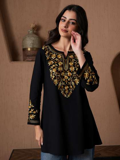 Qazmi Kashmiri Aari
                        Work Viscose Rayon A-Line Flared Kurti