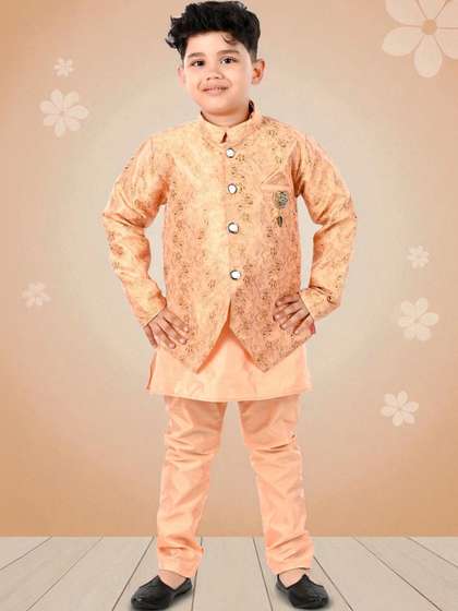 NEW GEN Boys Ethnic
                      Motifs Regular Dupion Silk Kurta with Trousers