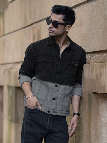 Powerlook Men
                          Spread Collar Colourblocked Denim Jacket