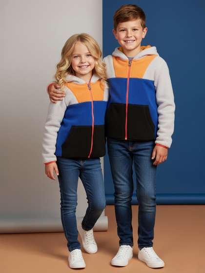 Cherry Crumble Boys
                    Cream-Coloured & Blue Colourblocked Hooded
                    Sweatshirt
