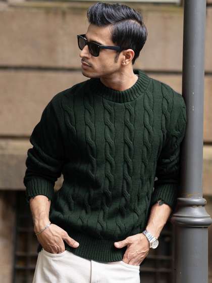 Powerlook Men Cable
                        Knit Round Neck Long Sleeves Pullover