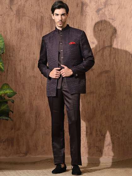 Aesthelia Mandarin
                        Collar Pure Silk Jodhpuri Suit 3 Piece Set