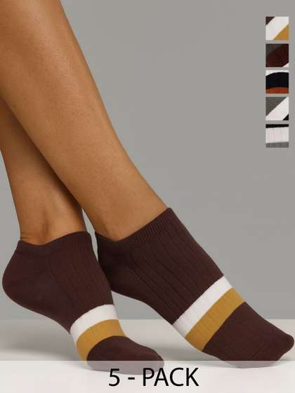 ZEVORA Men Pack Of 5
                    striped Ankle Length Socks
