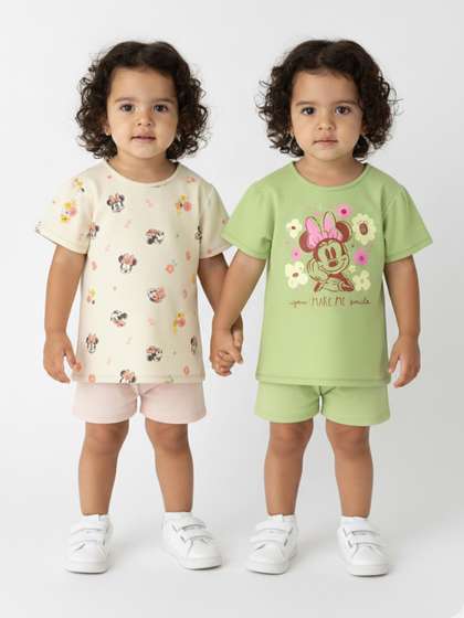 Nauti Nati Baby Girls
                    Pack Of 2 Minnie Mouse graphic Printed Pure Cotton
                    T-shirts