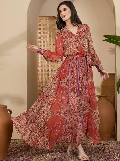 Sangria Printed
                        A-Line Maxi Dresses
