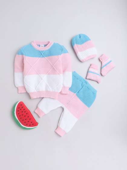 Little Angels
                    Colourblocked Woollen Pullover Baby Sweaters With
                    Pant Cap & Socks Set