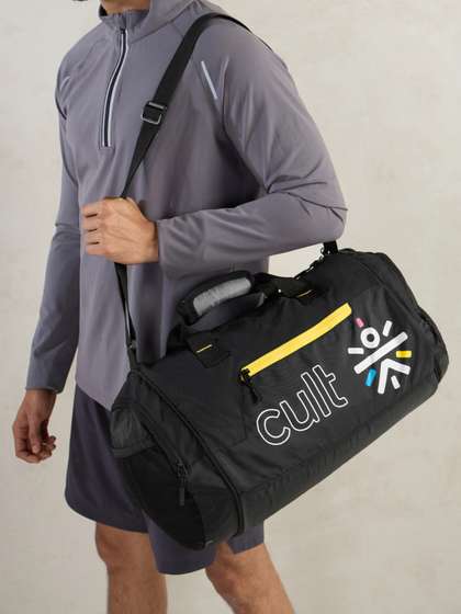CULT Grey &
                        Black Printed Duffel Bag With Shoe Compartment