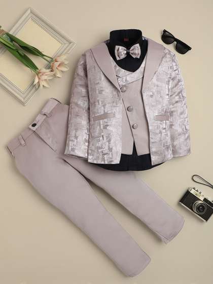 Sangria Self Design
                    3-Piece Party Suit With Shirt & Bow Tie