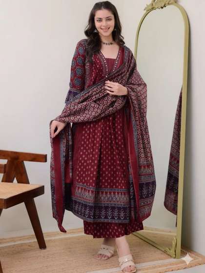 KALINI Women Ethnic
                        Motifs Printed Regular Kurta with Trousers &
                        With Dupatta