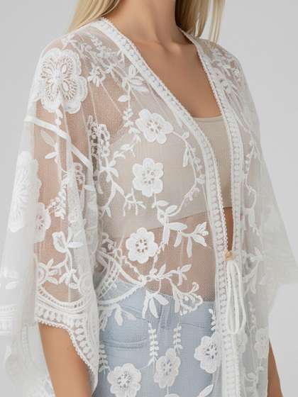 DressBerry Floral
                        Embroidered Kimono Sleeve Kaftan Top