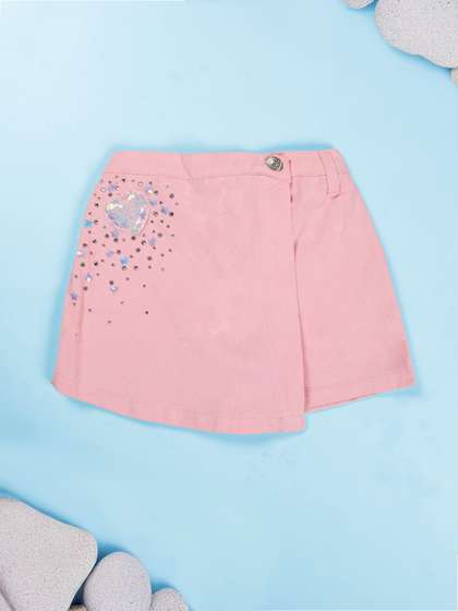 KiddoPanti Girls Self
                      Design Cotton Above Knee Skorts Skirts