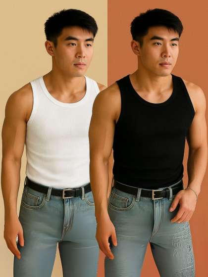 ROCKWELL Pack Of 2
                          Ribbed Cotton Breathable Innerwear Gym Vests