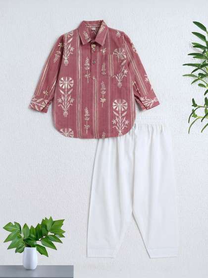 The Magic Wand Boys
                      Ethnic Motifs Printed Regular Pure Cotton Kurta
                      with Pyjamas