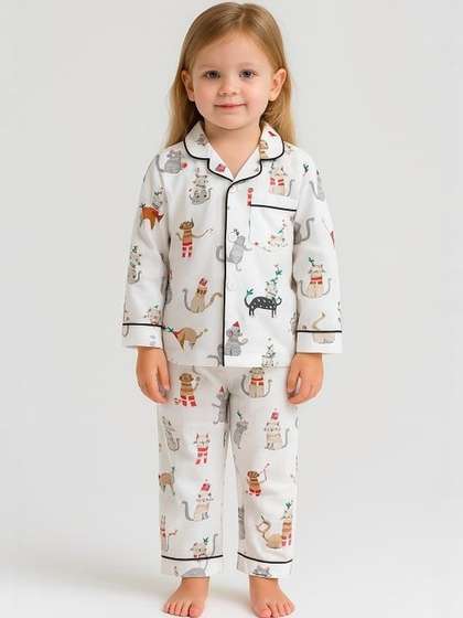 MPDENTERPRISES Unisex
                      Kids Printed Long Sleeves Nightdress